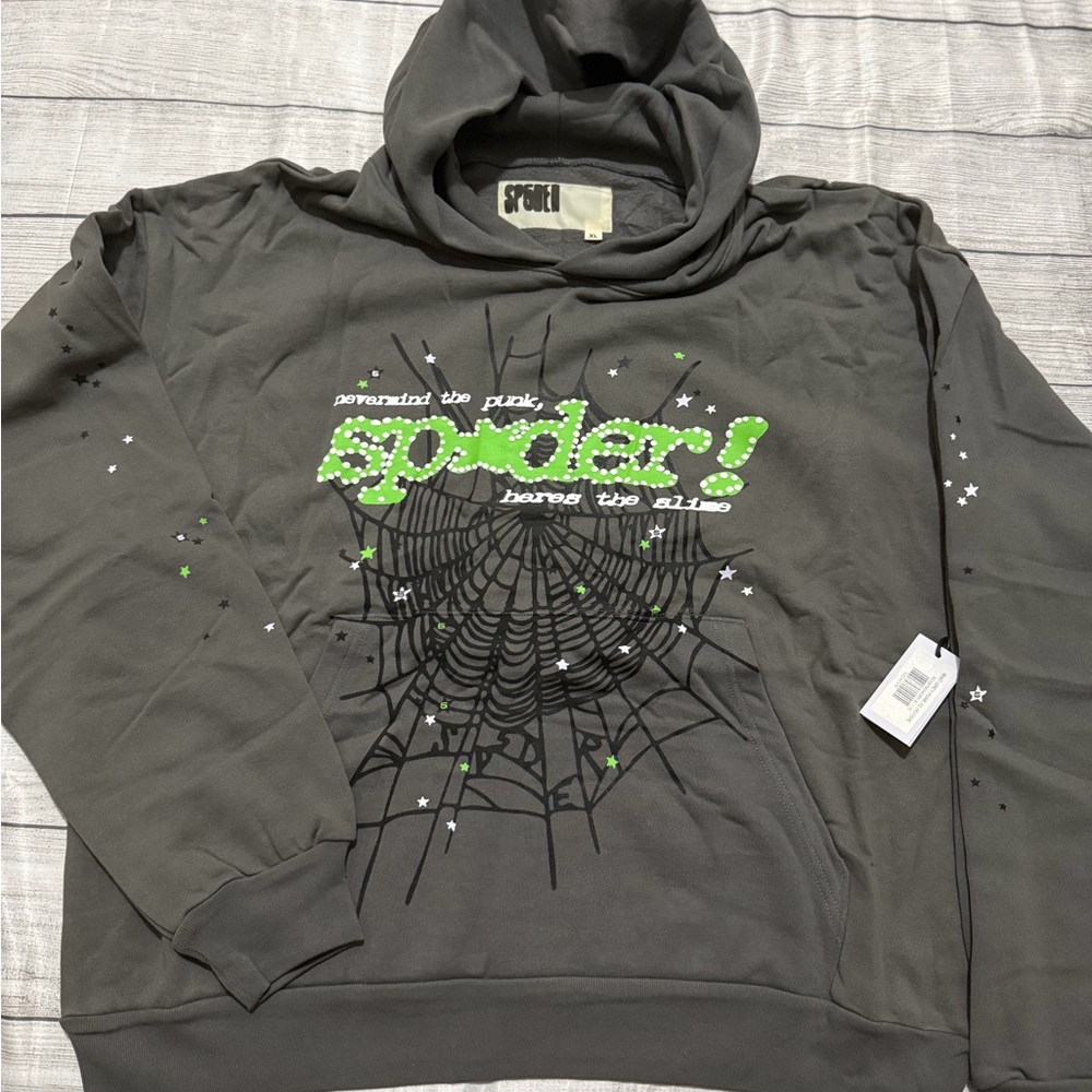 Sp5der Hoodie slate grey brand new